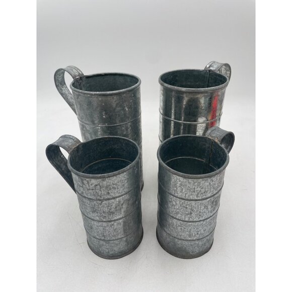 Set Of 4 Rustic Galvanized Metal Measuring Cups & Pitchers For Farmhouse-Style D - Picture 1 of 4
